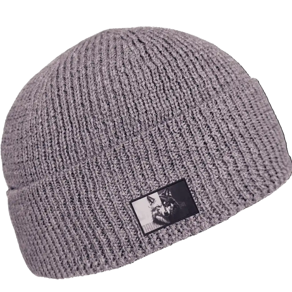 Kuru 100% Merinovillapipo omalla logolla - Harmaa kangasmerkillä toteutettu oma logo.