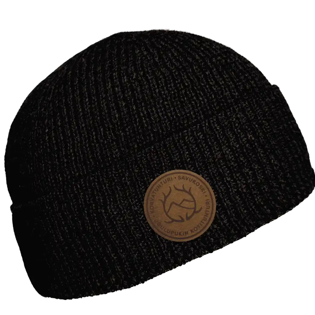 Kuru 100% Merinovillapipo omalla logolla - Musta lasermerkillä nahkaan toteutettu oma logo.