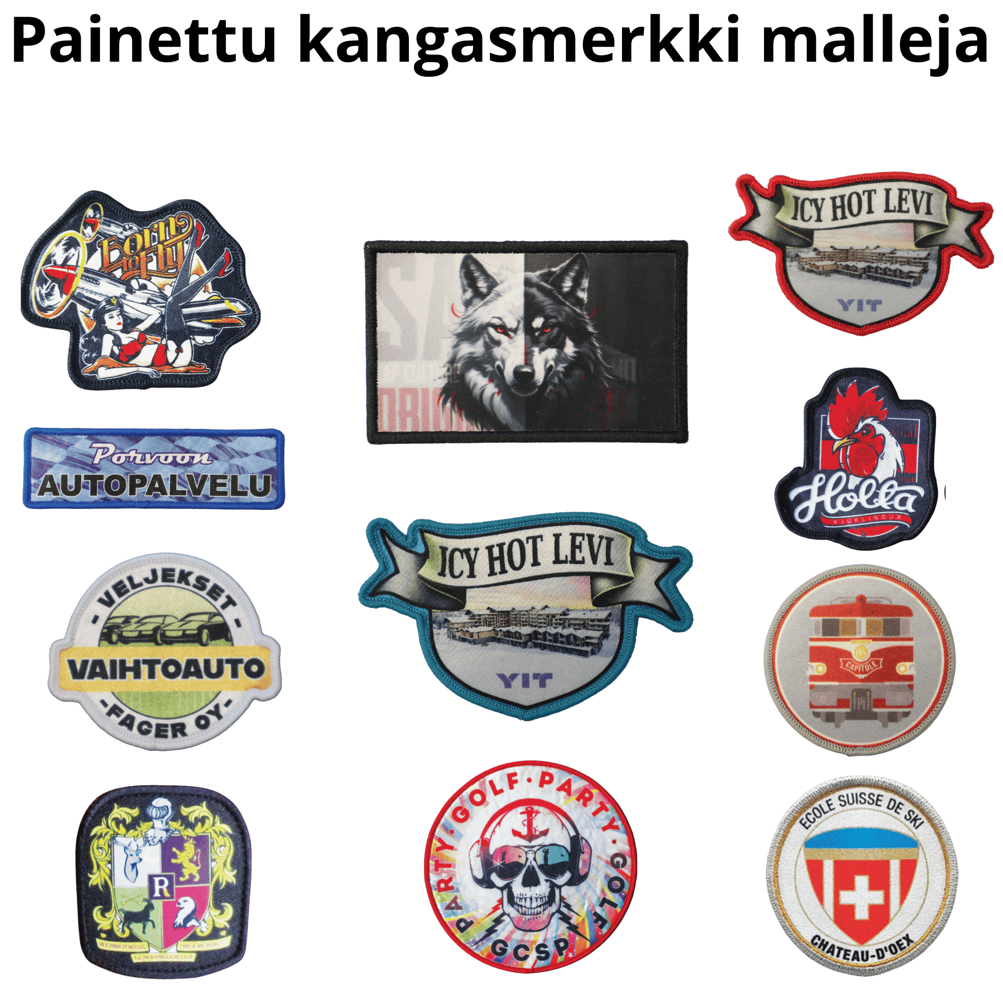 Suunnittele oma kustomoitu pipo. Näyttävä logo painetulla kangasmerkillä. 