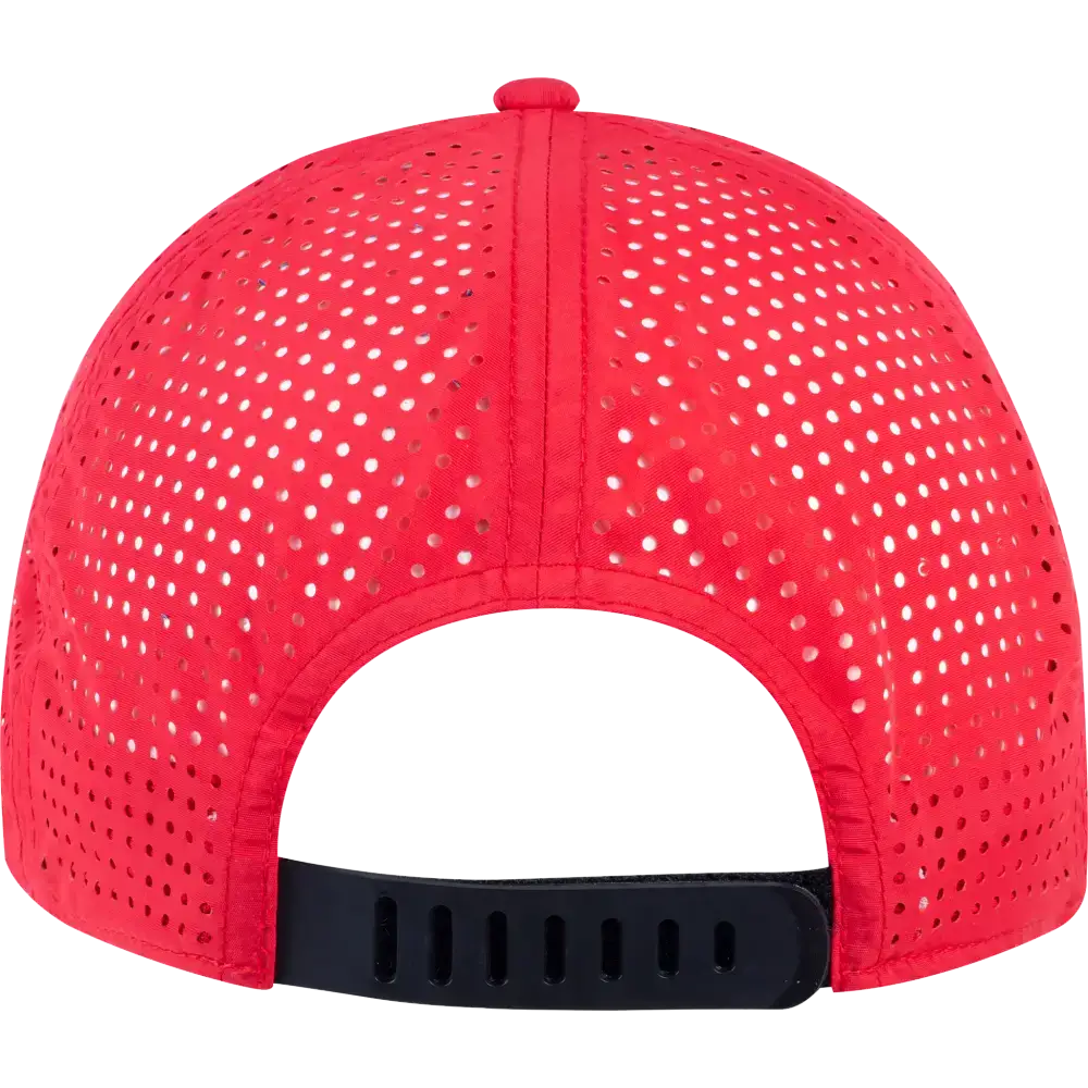 Punainen Taslon lippis omalla logolla. Takaosan rubber velcro säätö