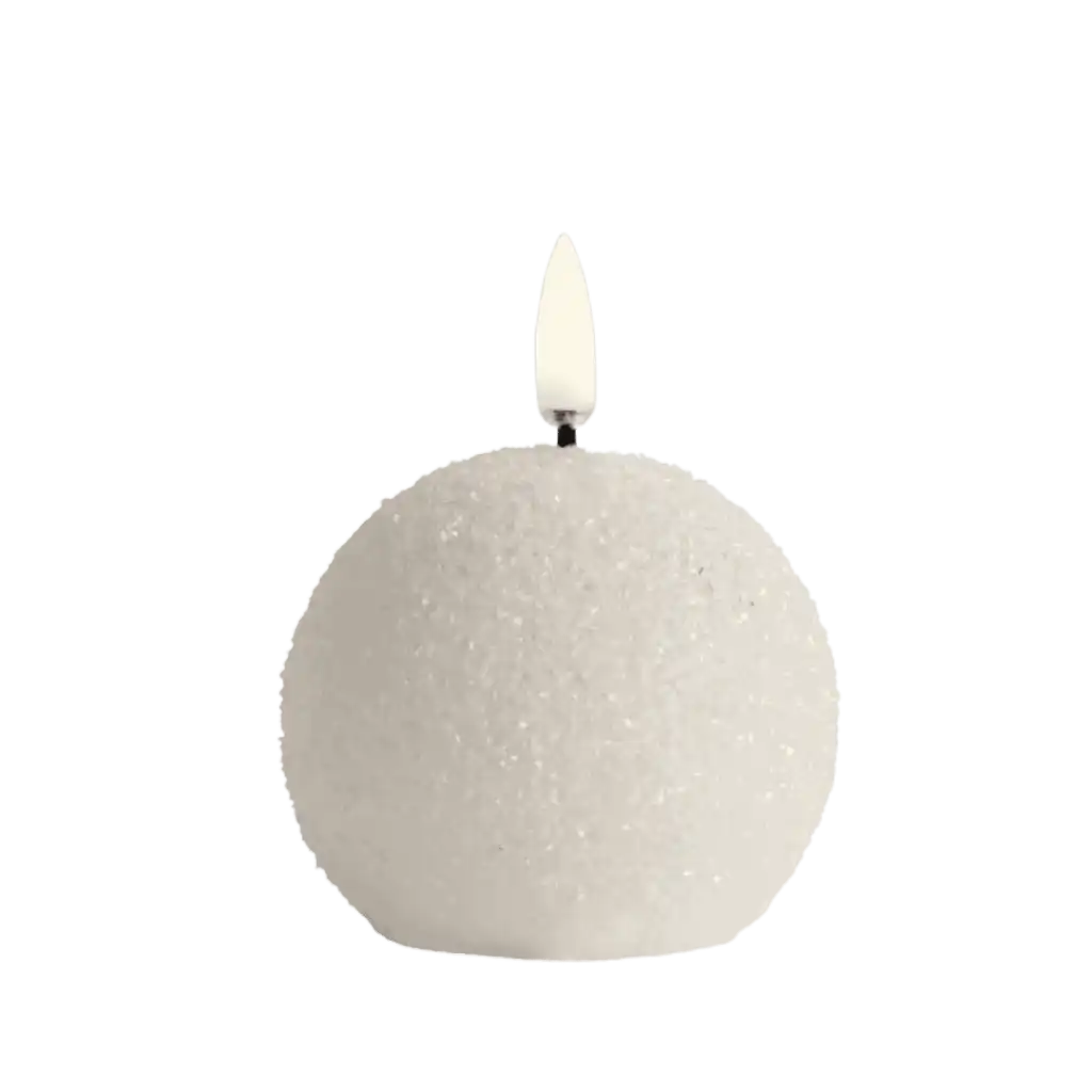 Uyuni Snowball LED-kynttilä (7x7cm) glitter-pinnalla – juhlava yrityslahja