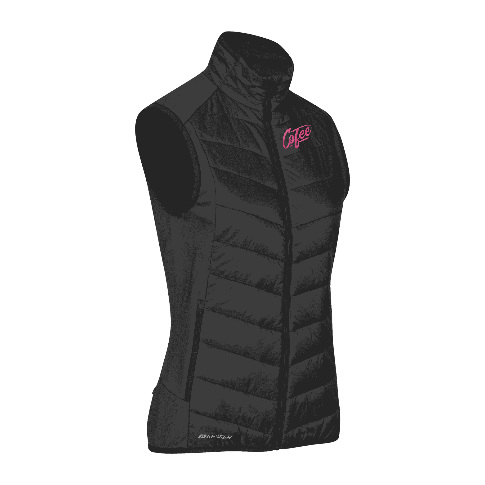 Musta GEYSER Hybrid Vest G11033 liivi omalla logolla – brodeerattu logo rinnassa