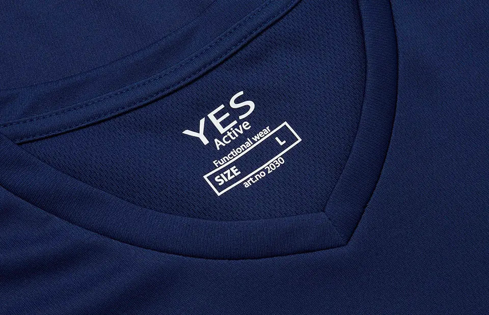 ID YES Active 2030 miesten tekninen T-paita – tumma kuninkaansininen, yksityiskohta
