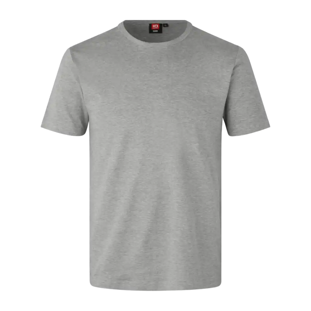 Grey melange Interlock T-paita ID® 0517 – harmaa meleerattu t-paita yrityksen logopainatuksella