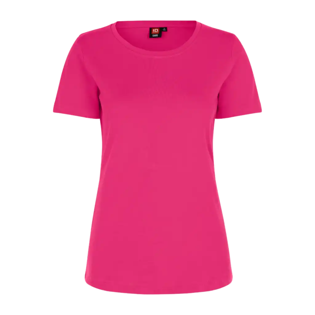 Pinkki naisten Interlock T-paita ID® 0508 – laadukas t-paita painatuksella, yrityksen logo rinnassa