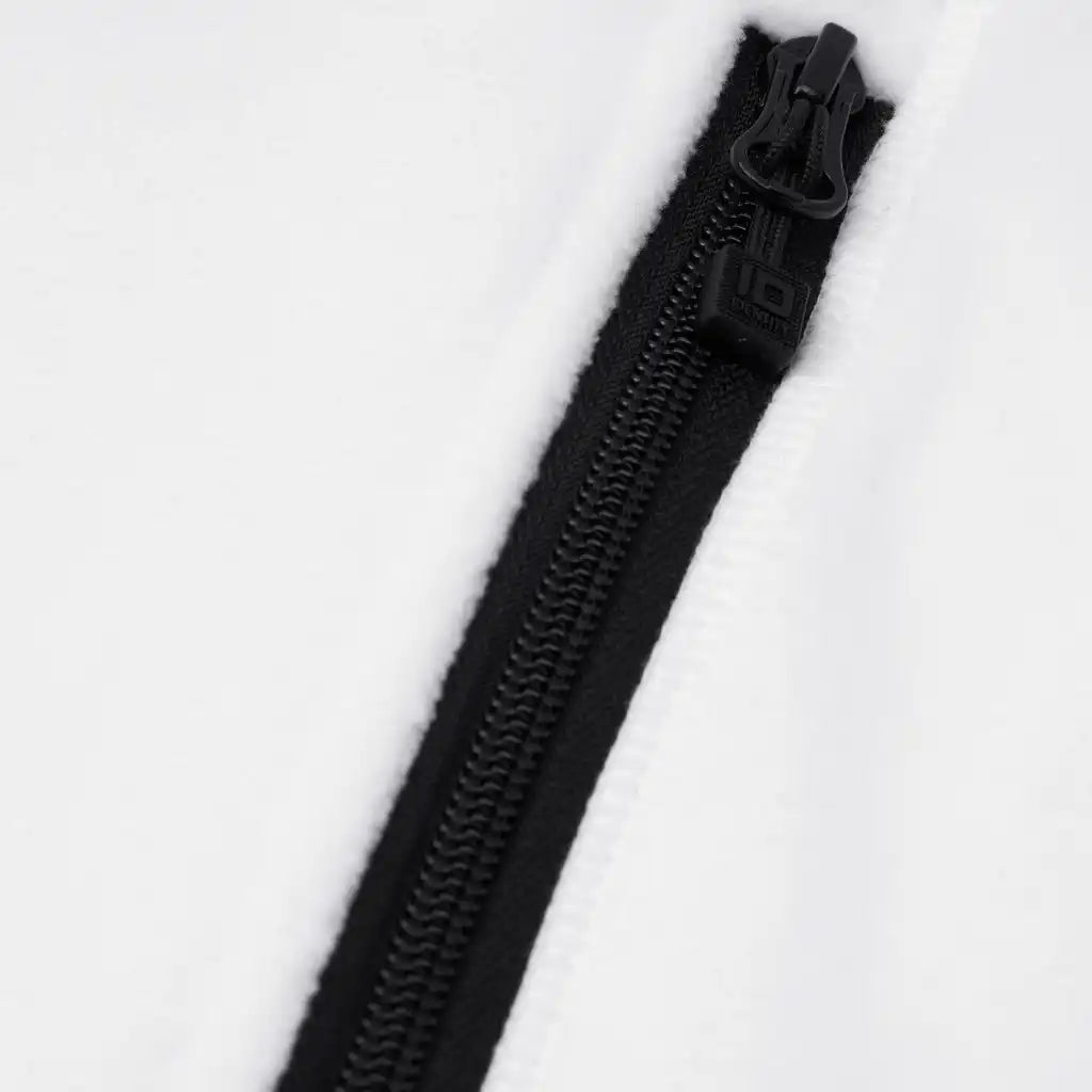 ID® Cardigan 0805 lähikuva vetoketjusta ja kauluksesta – YKK-vetimet ja viimeistely näkyvissä