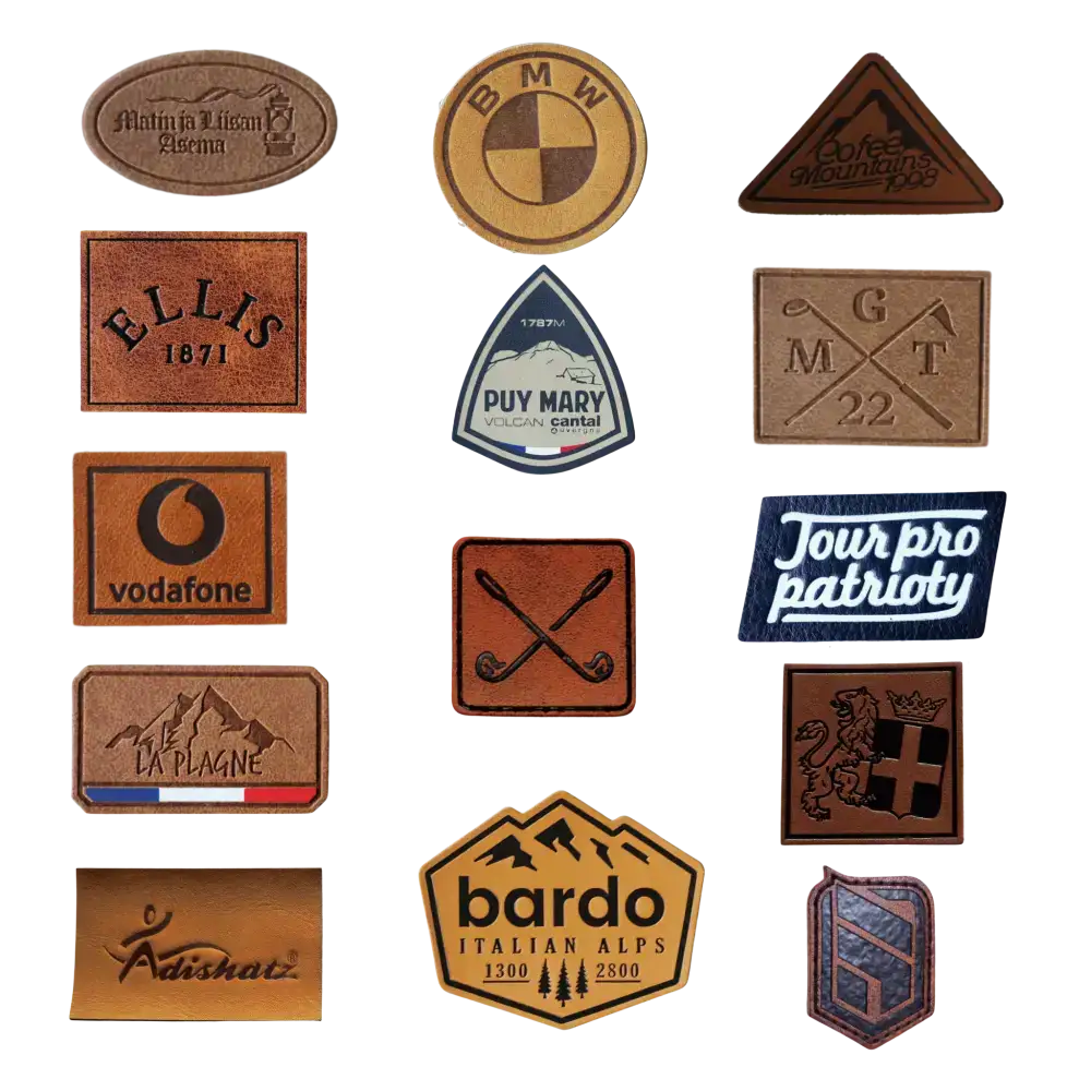 Esimerkkejä nahkamerkeistä (leather badges) kustomoiduissa lippiksissä