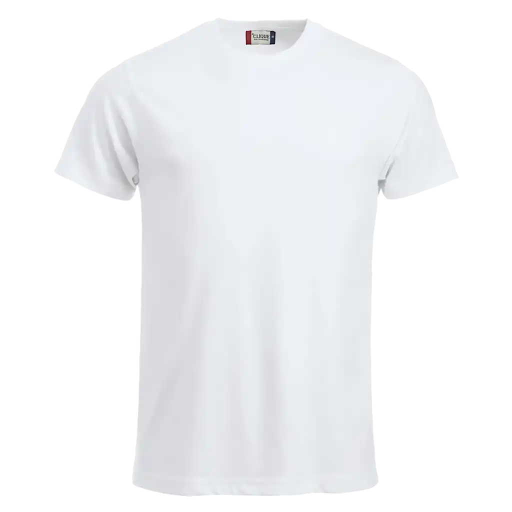 Valkoinen Clique New Classic-T miesten t-paita – klassinen yrityspaita omalla logolla