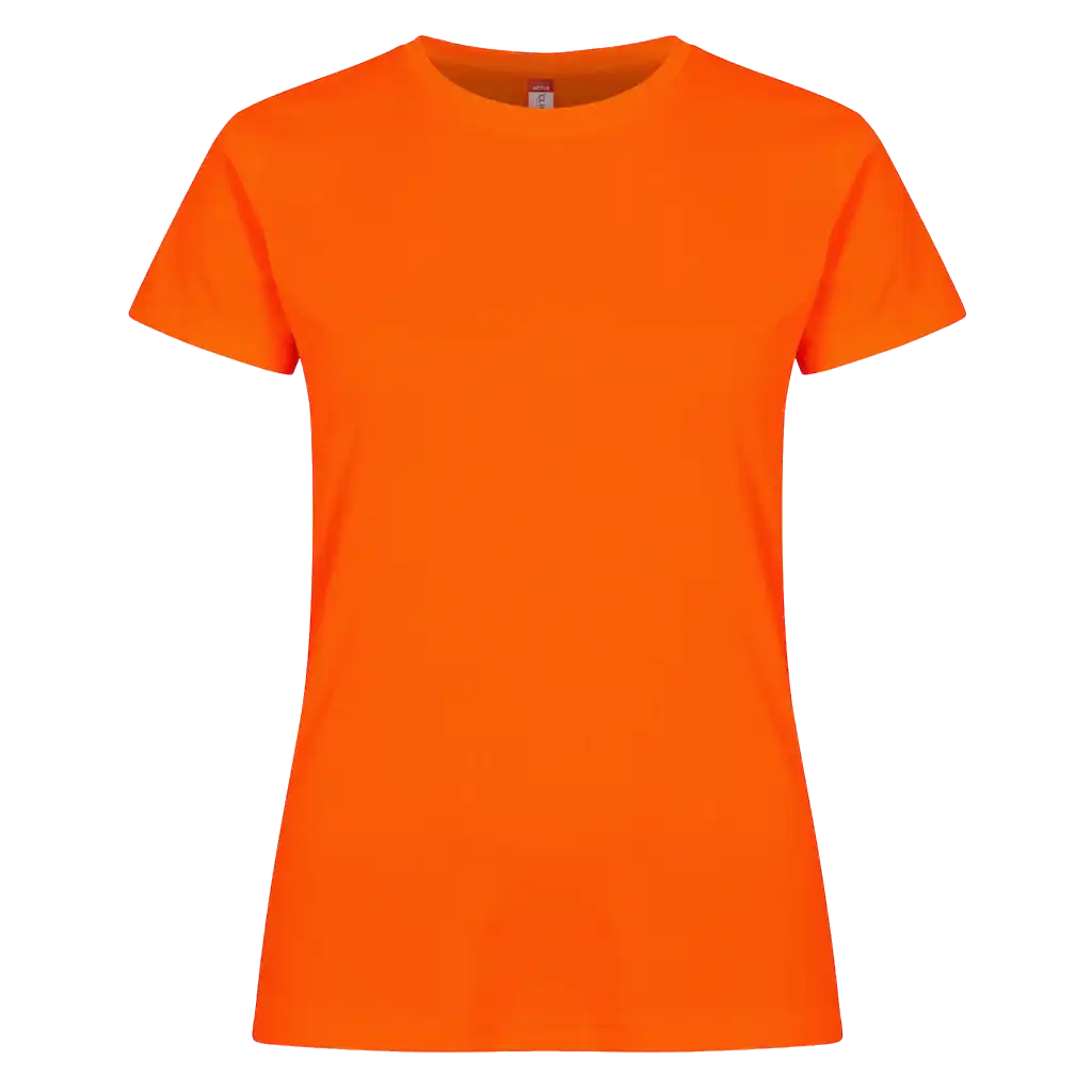 Huomio oranssi Clique Basic Active-T Women 029039 – näkyvä ja hengittävä työpaita naisille omalla logolla