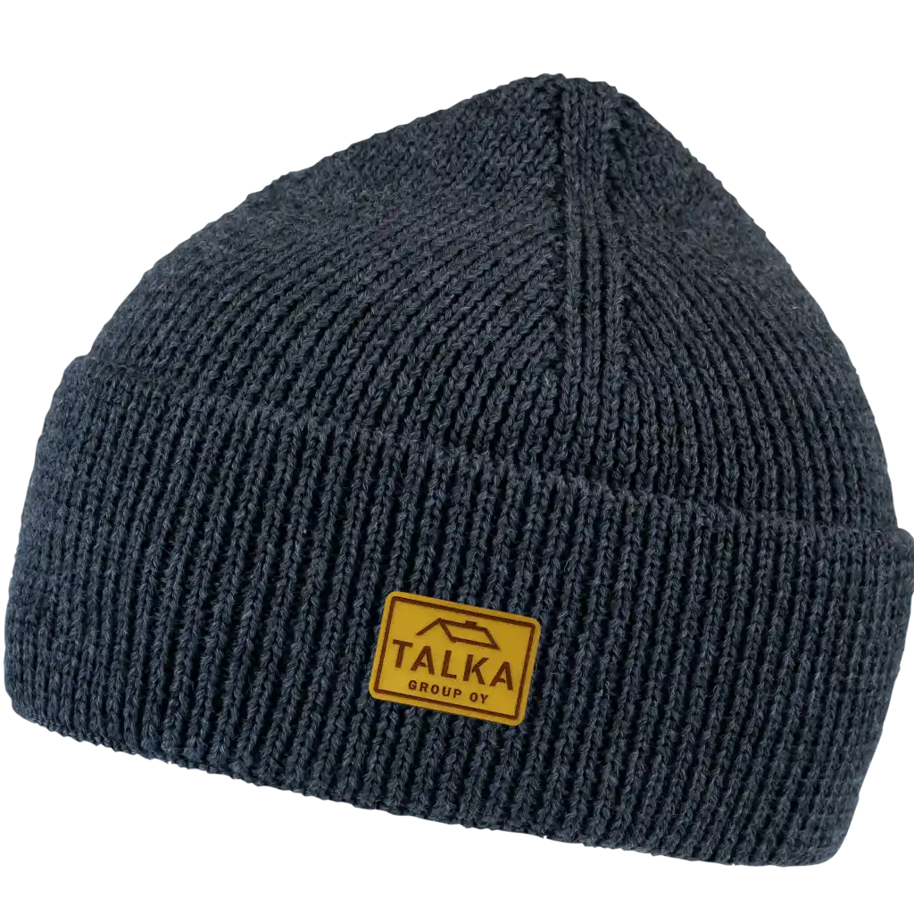 Saana 100% Merinovillapipo omalla logolla - Tummanharmaa oma logo toteutettu nahkamerkillä.