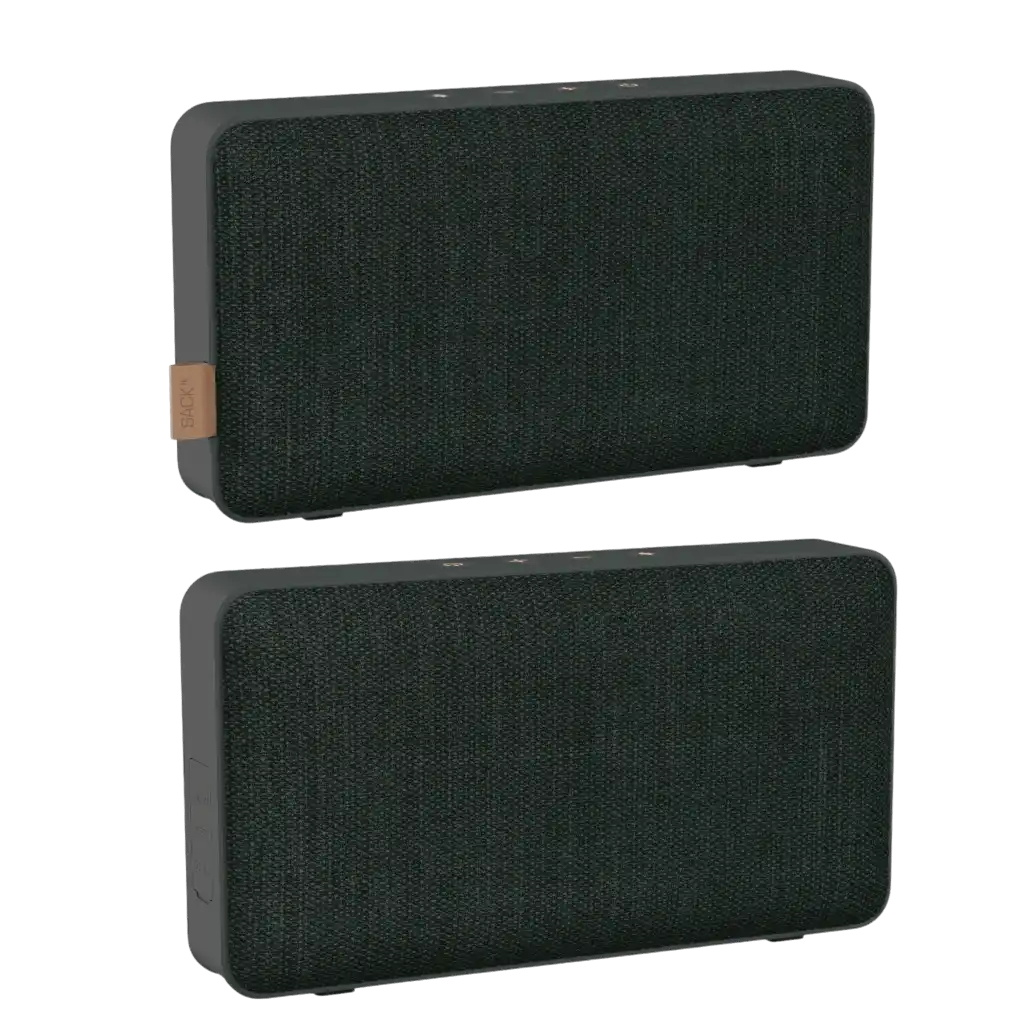 SACKit Move 50 Care -kaiuttimen kaksipuolinen äänirakenne edestä ja takaa kuvattuna