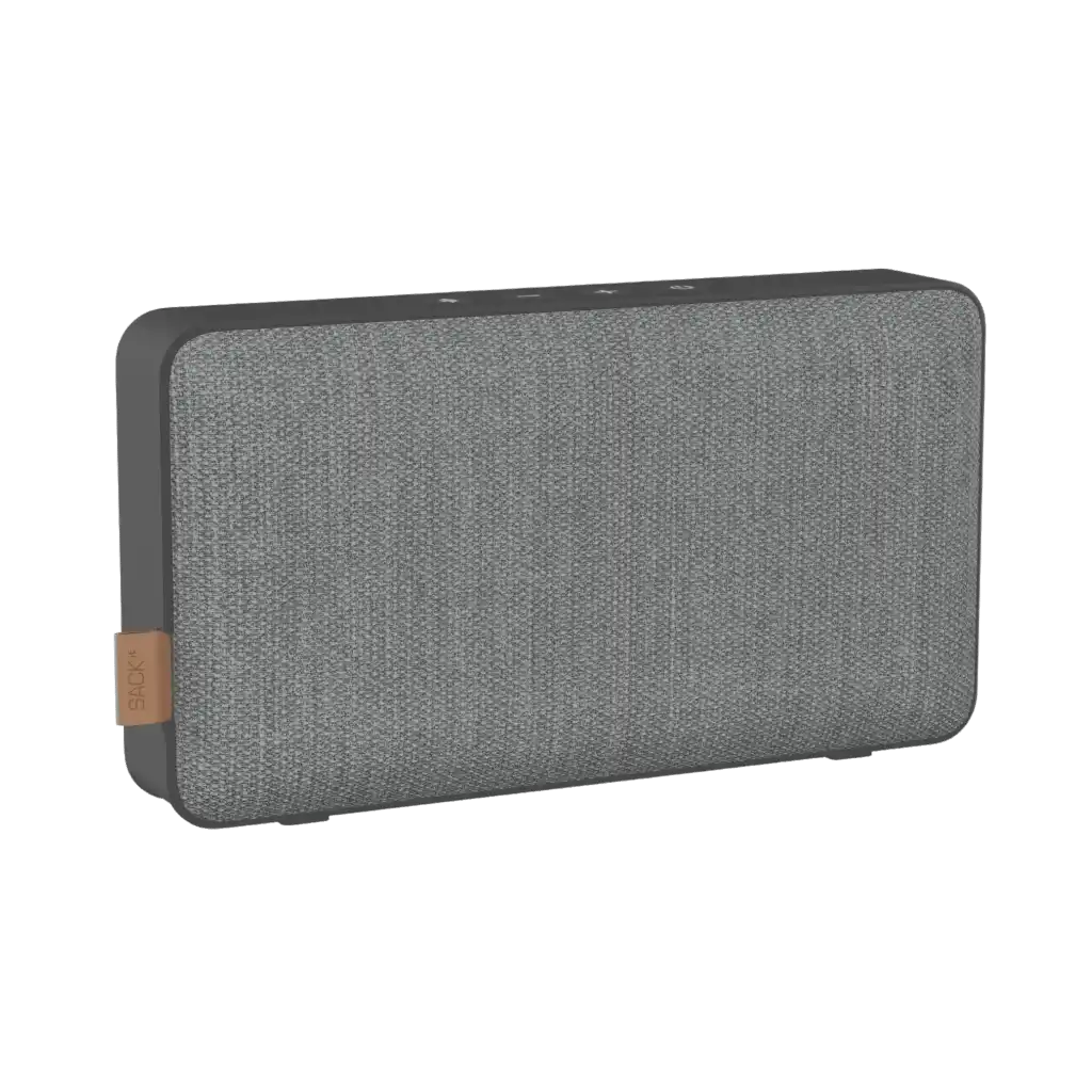 SACKit Move 50 Care -kaiutin chrome yksityiskohdilla edestä – vastuullinen design-lahja