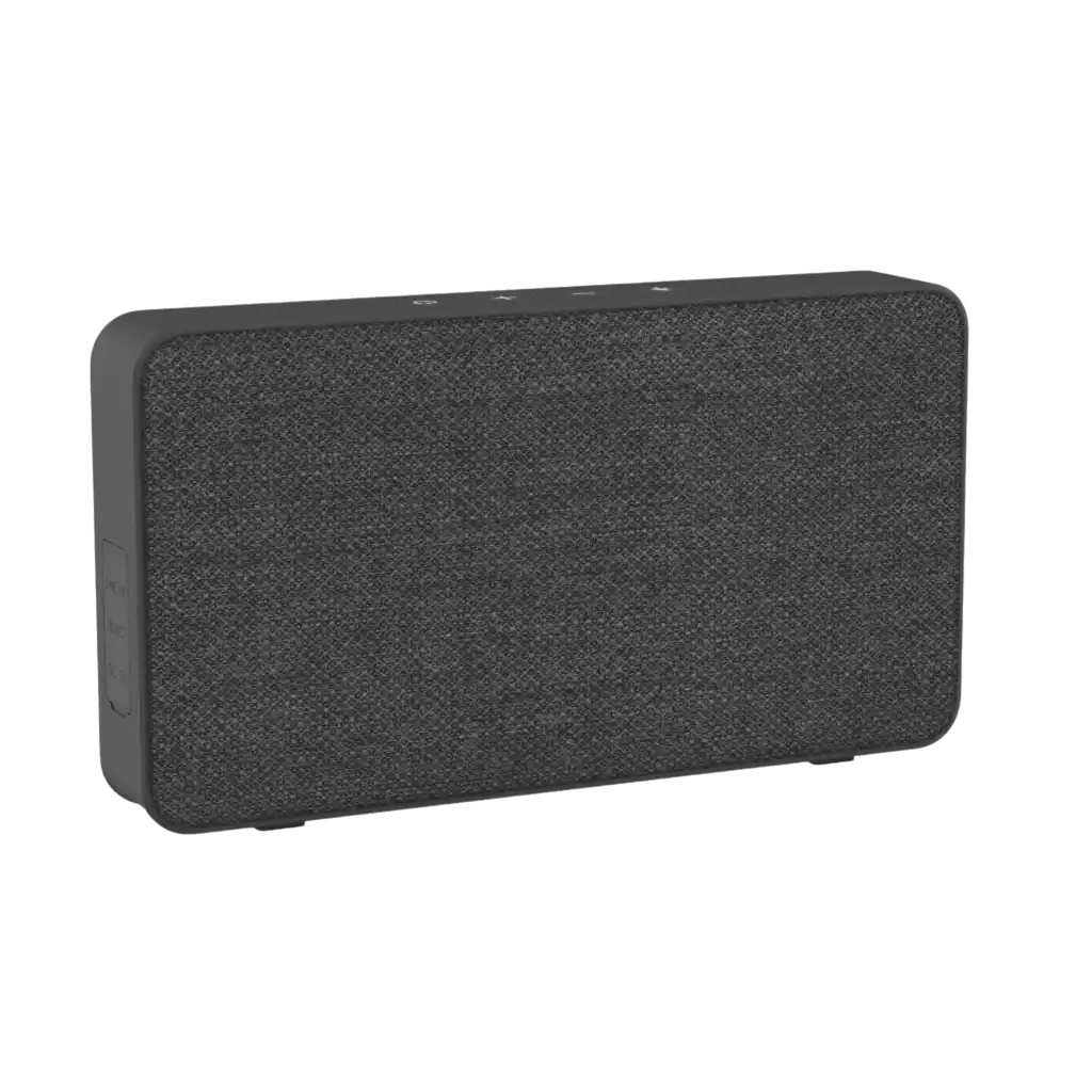 Teräksenharmaa SACKit Move 50 Care -kaiutin edestä – tyylikäs premium-yrityslahja