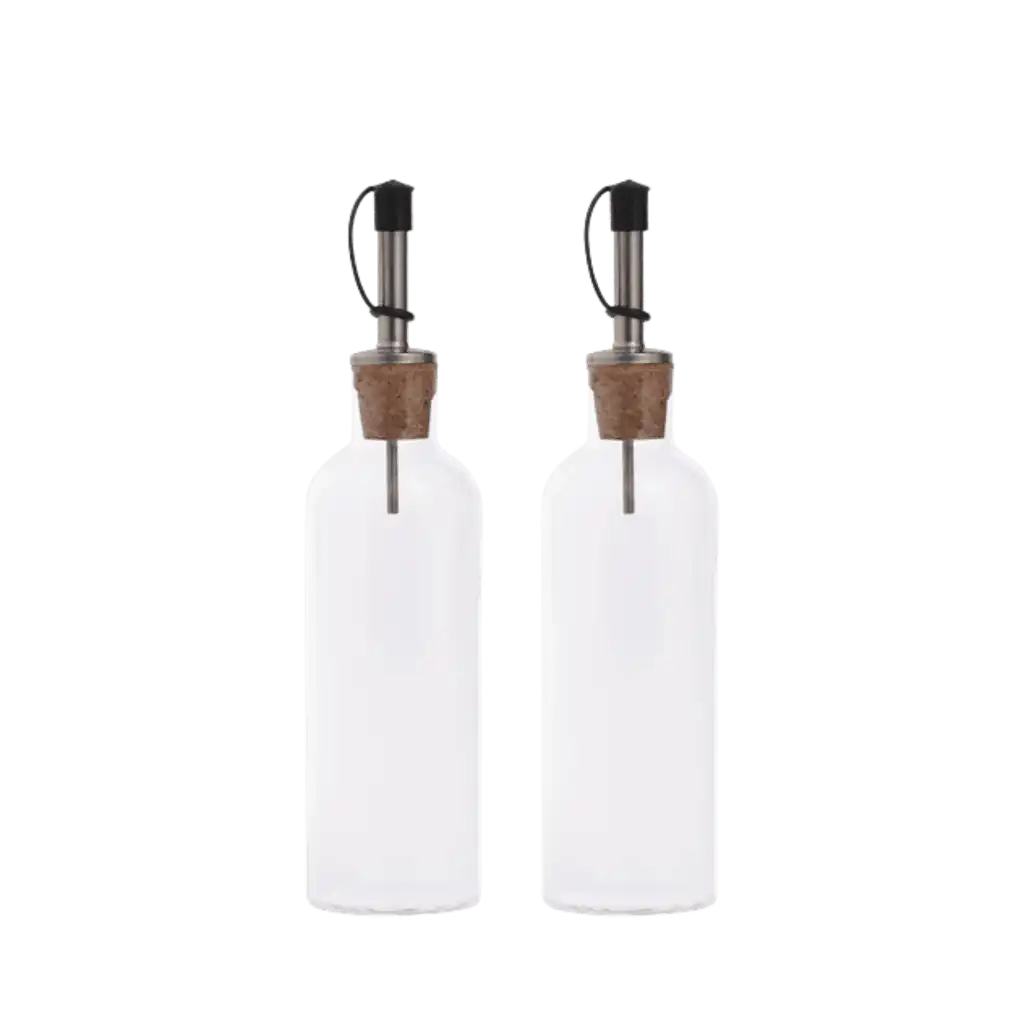 Ekta Living öljy- ja etikkapullosetti (2kpl) kirkasta lasia korkkikansilla – tyylikäs yrityslahja