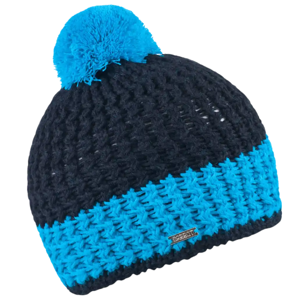 Sabbot Nina SA1083 – lasten kaksivärinen tupsupipo, navy-yläosa ja turkoosi alaosa, turkoosi tupsu