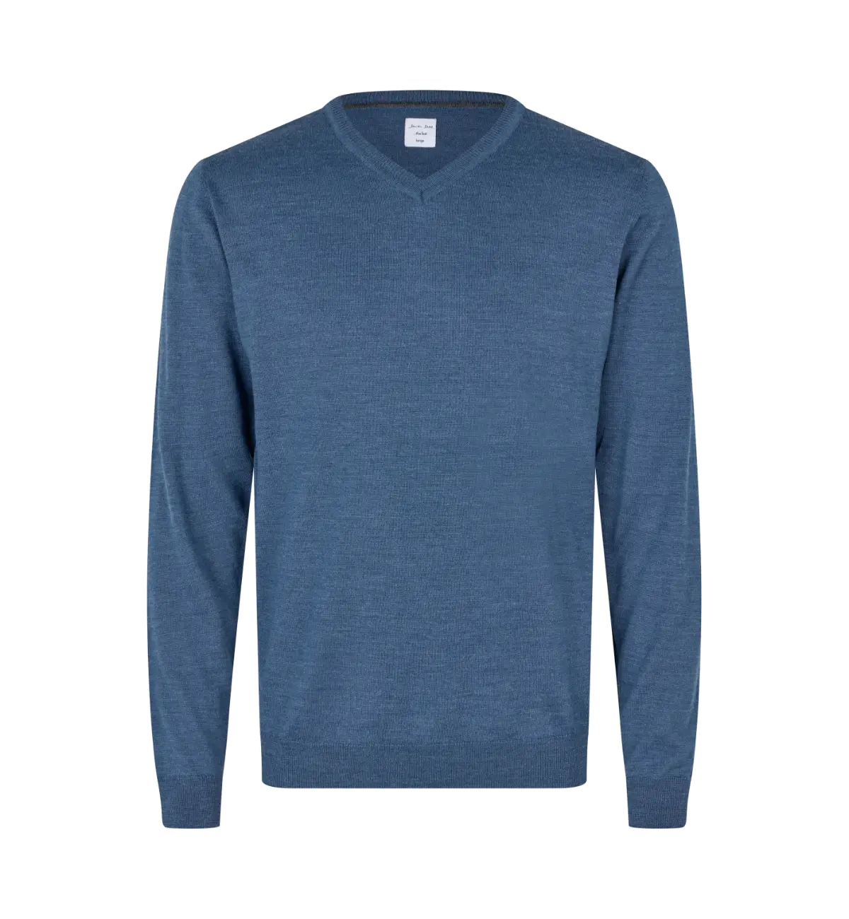 SEVEN SEAS The Knit S670 miesten V-pääntieinen merinovillasekoiteneule, sinimeleerattu, edestä