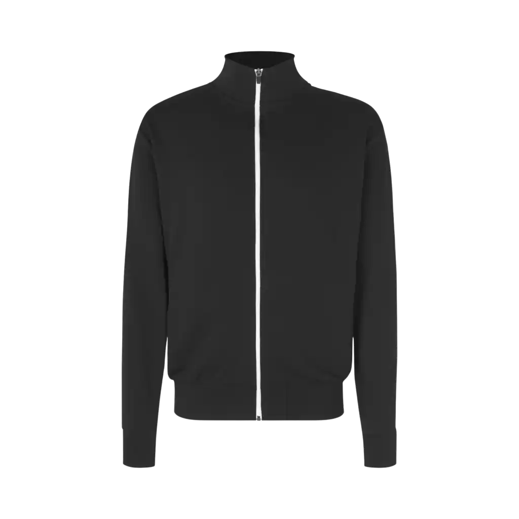 Musta collegetakki omalla logolla – edestä