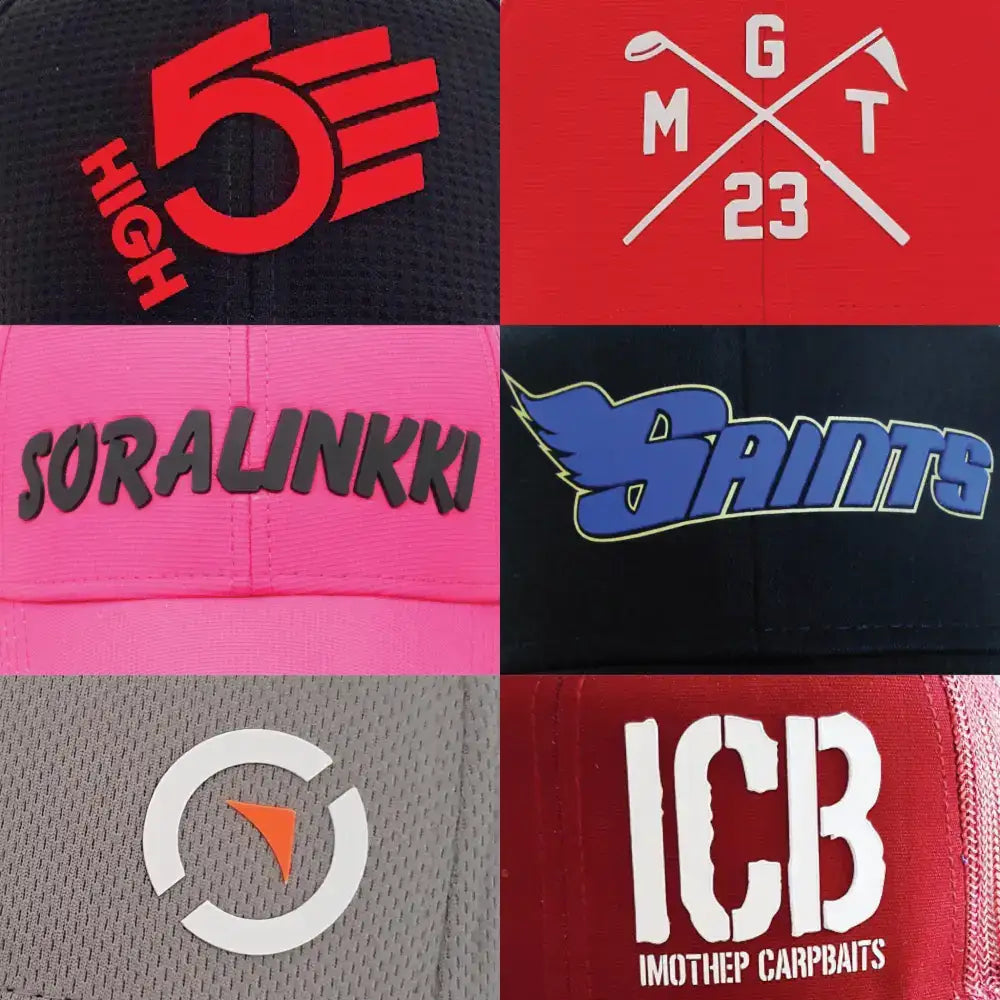 3D rubber print logo malleja lippis omalla logolla. Avuksi suunniteluun.