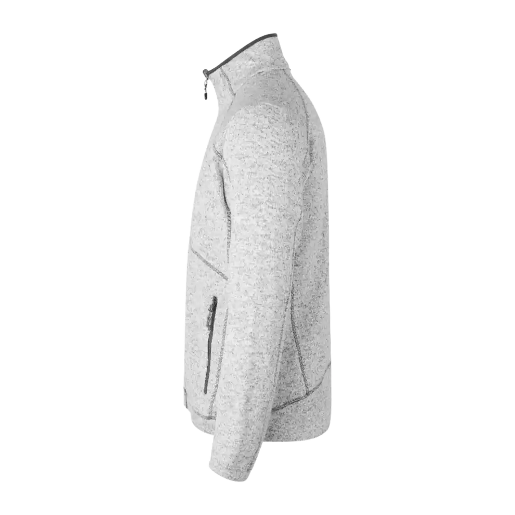 ID® Zip-n-Mix fleece Grey Melange – sivukuva korostaa pitempää selkäosaa ja vetoketjutaskuja.