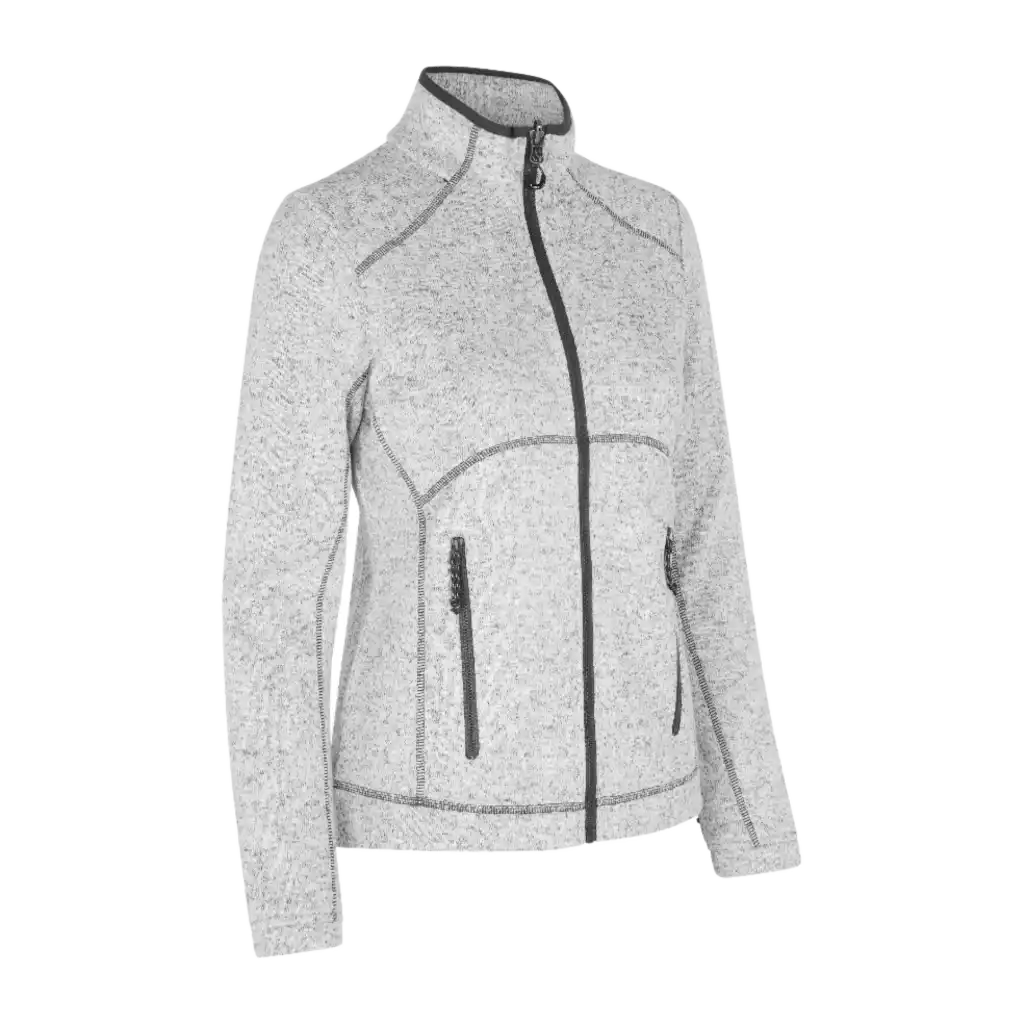 Grey melange — naisten fleece-takki harmaa melange, laadukas työfleece logopainatuksella, ID® Zip-n-Mix 0848